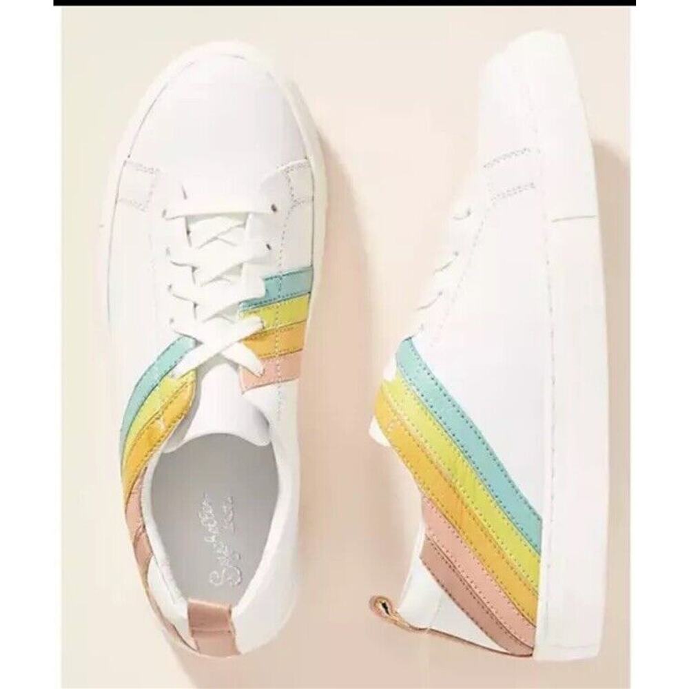 Hotter Switch White Rainbow Leather Sneakers US 6 EU 36 Seychelles UK Pride